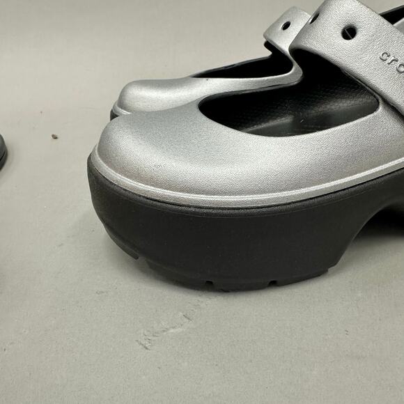 Crocs Stomp Mary Jane Platform Shoes in Silver/Black Women's Size 10 Mens 8 NWOT - Picture 4 of 16